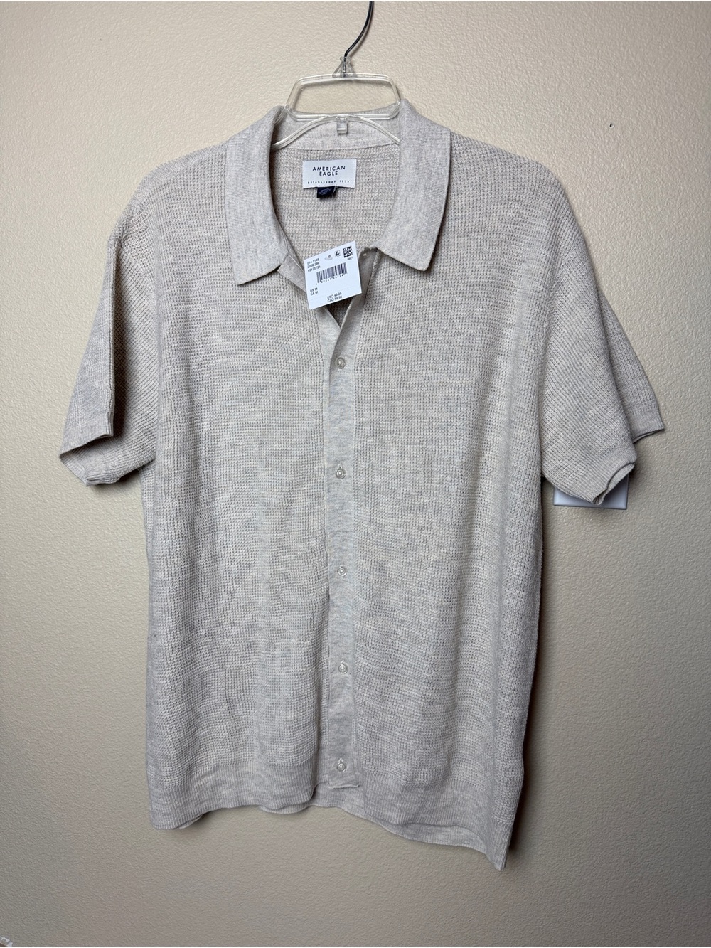 AE Weekend Waffle Button-Up Sweater Polo Shirt - Size M